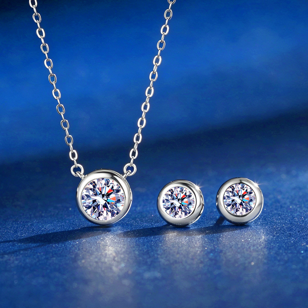 Bezels Set Pendant - D-kleurige moissaniet oorbellen met bezel, witgouden