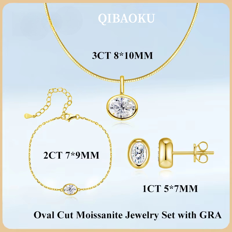 Bezels Set Pendant - QIBAOKU Bezel Set Ovale 3ct Moissanite